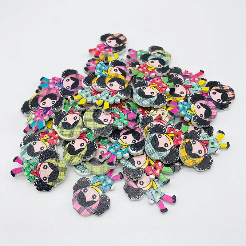 

XinDong Mixed color 2 Holes Pretty Girl Wooden Buttons Jewelry Crafts Sewing Cartoon Accessories Embellishments Button 7 pcs