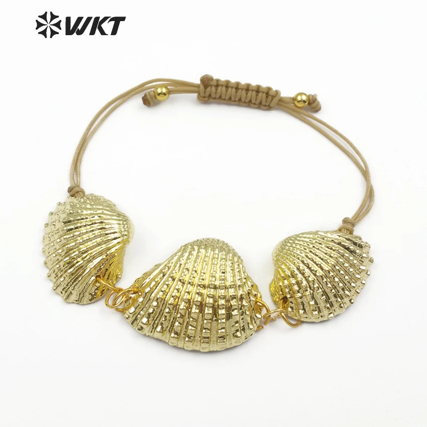 Branco com Ouro Vieira Naturais Shell Pulseira Tamanho Aleatório Mergulhado Corda Mulheres Ajustável Wt-b441 Wkt