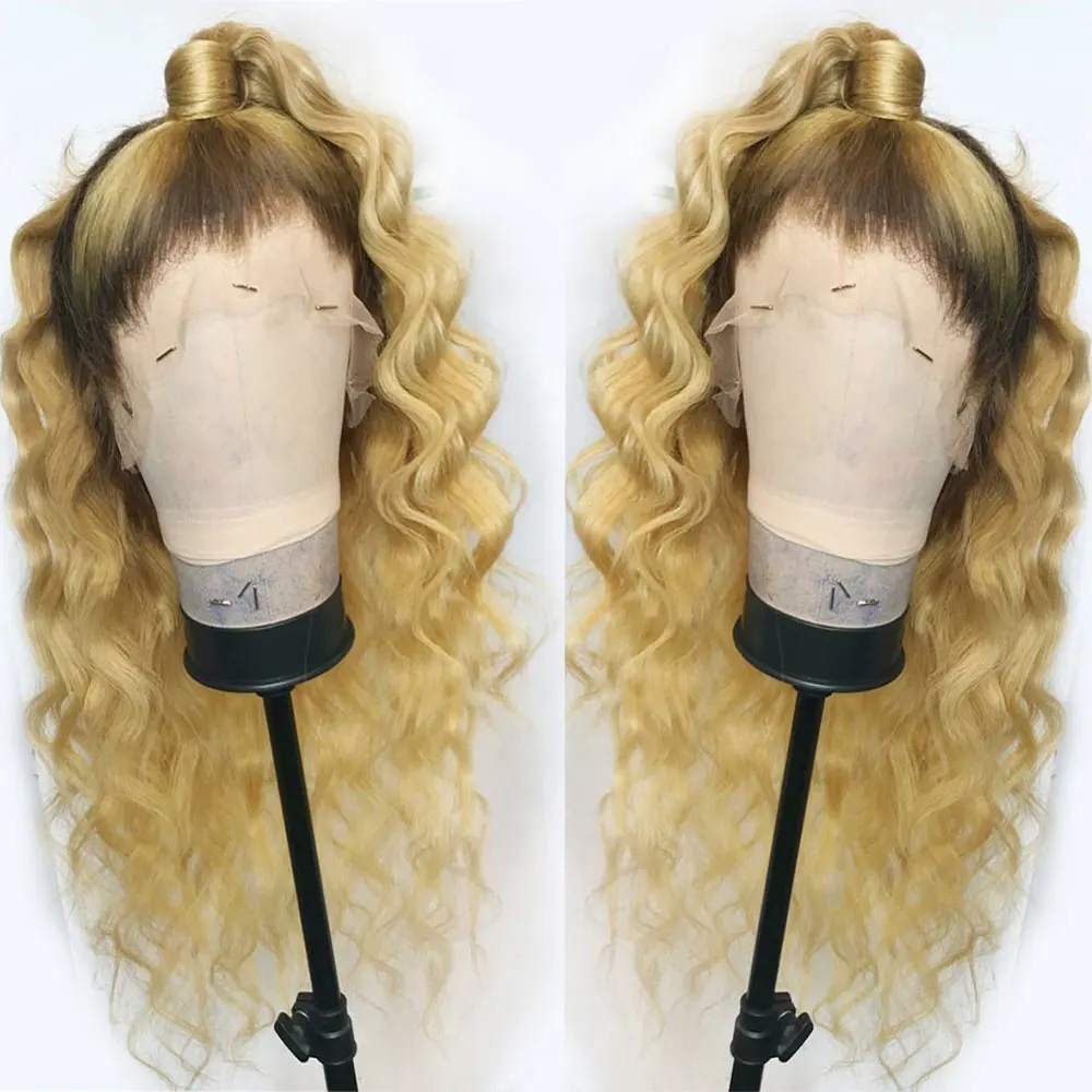 1b 613 блонд покраска методом Омбре глубокая волна 360 полный синтетический фронтальный парик человеческих волос перуанские Remy невидимое закрытие часть Preplucked