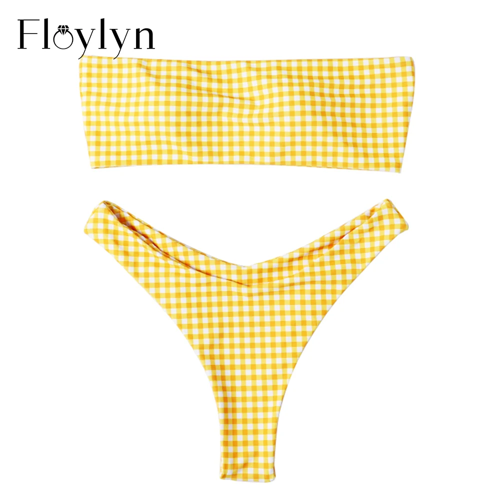 yellow plaid bathing suit