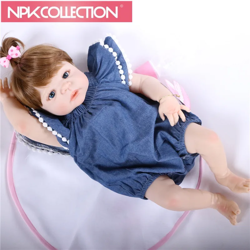 

INS Flying Sleeve Denim Reborn Babies Realistic Full Silicone Baby Dolls with Rompers Real Life Bebe Toddler Doll Reborns