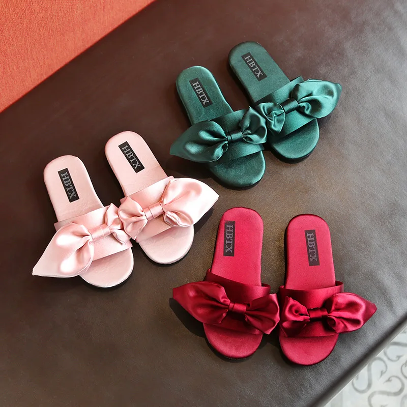 Шлепанцы для девочек летние детские сандалии с большим бантом Повседневные