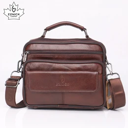 men genuine leather shoulder bag handbag Zipper Men Bags leather Fashion handbag Genuine Leather ZZNICK - Цвет: coffee 28109