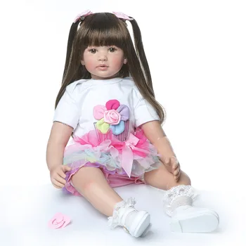 

Nicery 23-24inch 58-60cm Bebe Reborn Doll Soft Silicone Boy Girl Toy Reborn Baby Doll Gift for Children Long Hair White Clothes