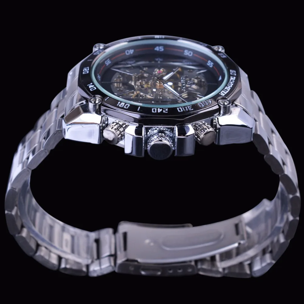 Forsining военные спортивные дизайнерские автоматические прозрачные Серебристые Мужские механические часы с скелетом из нержавеющей стали от ведущего бренда класса люкс