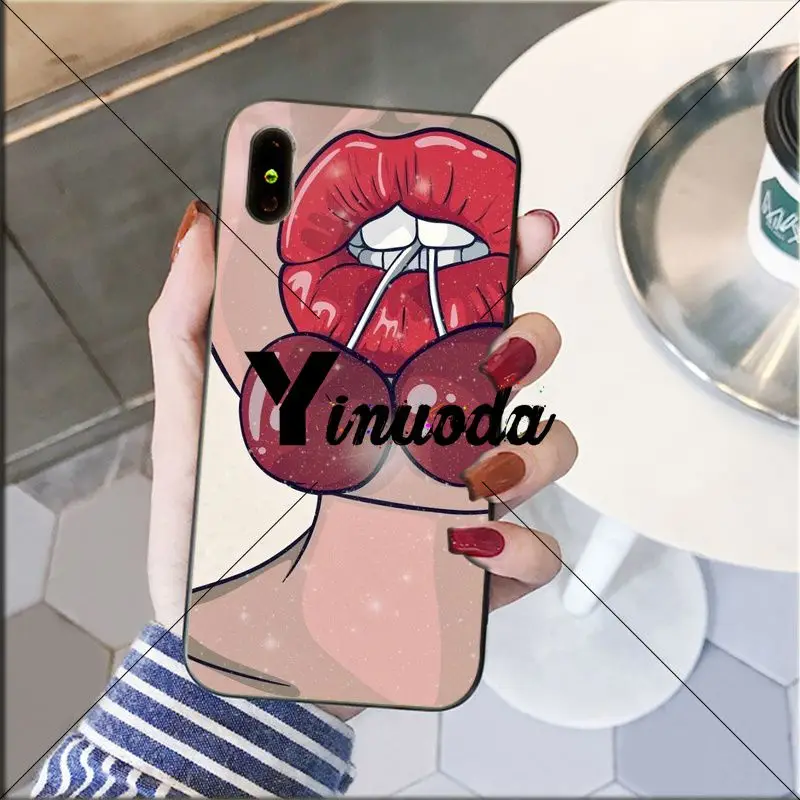 Yinuoda сексуальный женский умный чехол с красными губами для iPhone X XS MAX 6 6S 7 7plus 8 8Plus 5 5S