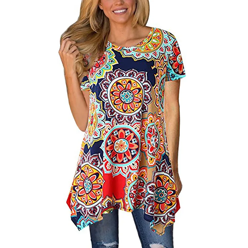 

2018 Summer футболка женская Prints Short Sleeved S,M,L,XL,XXL женские Irregularities Shirt Loose T-shirt