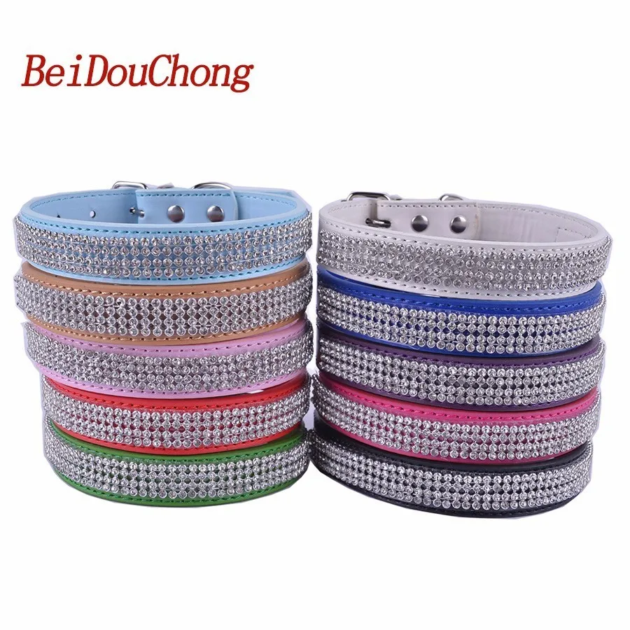 

Wholesale Pu Leather Dog-Collar Bling Rhinestones Collars For Dogs Small Pet Puppy Dog Cat Supplies Black Pink Purple