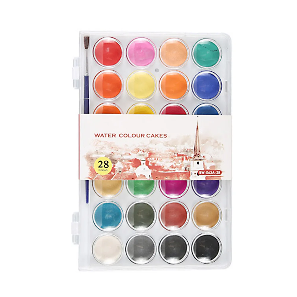 

12/16/28 Colors Smooth School Drawing With Brush Eco Friendly Solid Pigment Watercolor Set Portable Art Supplies High Saturation