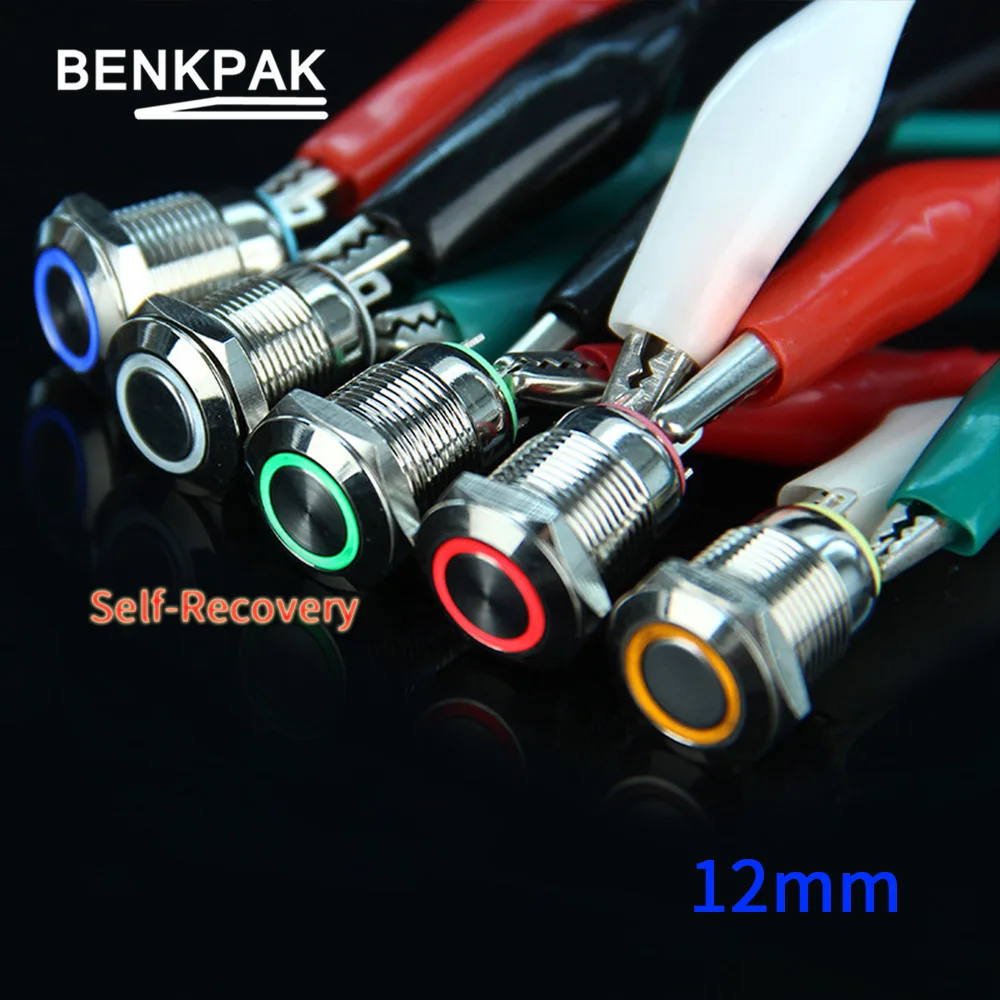 

1PC 12MM Self-Recovery Metal Button Switch LED 3V 5V 12V 24V 220V Momentary Push Button Automatic Reset LED Waterproof Button
