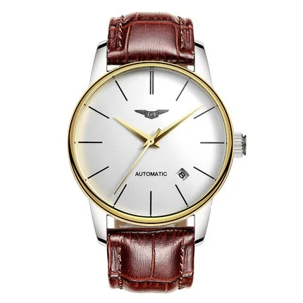 Gold White Brown Качественные Часы GUANQIN мужские Топ люксовый бренд автоматические сапфировые механические часы водонепроницаемые часы кожаные мужские наручные часы - Цвет: Gold White Brown