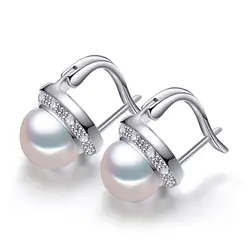 FENASY Мода S925 стерлингов серебрный пресноводный жемчуг серьги-клипсы кубический цирконий CZ серьги для Для женщин вечерние с подарочной