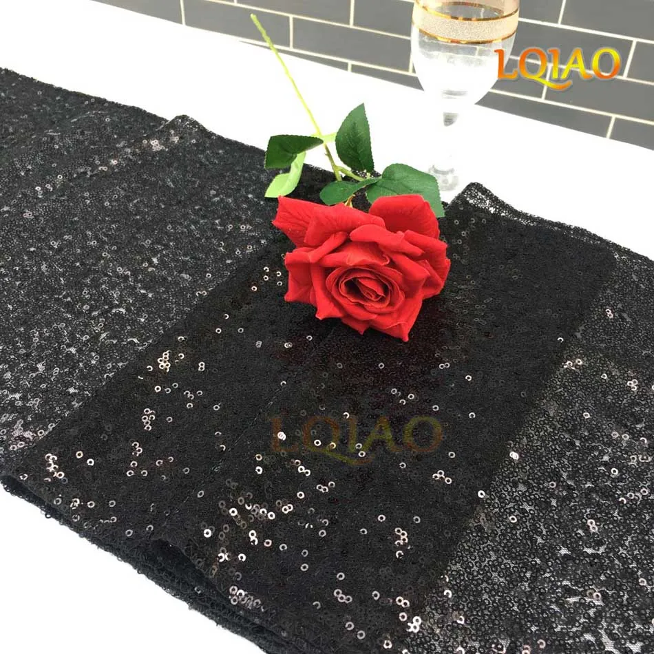 LQIAO 3 мм скатерти с пайетками бегун роза с блестками Золотой стол флаг вечерние принадлежности декоративная ткань для дома свадьба день рождения, детский душ - Цвет: Black