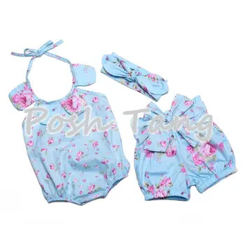 

Ruffled Flower Baby Rompers Girl Baby Costumes Set Kids Jumpsuit Cotton floral Romper Photo Props with bow headband