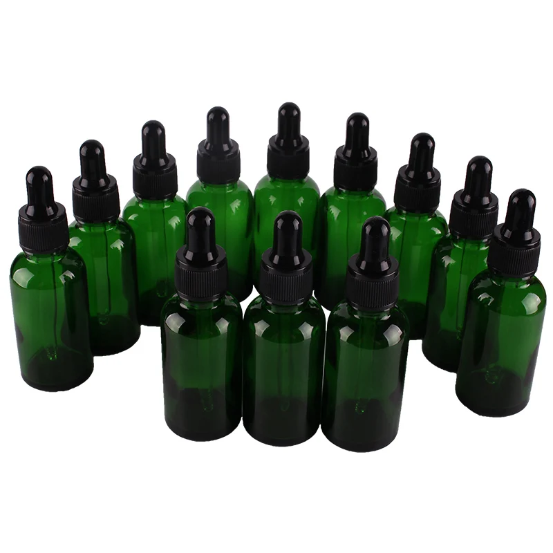 12pcs 30ml 1OZ Green Glass Dropper Bottles with Pipette for essential