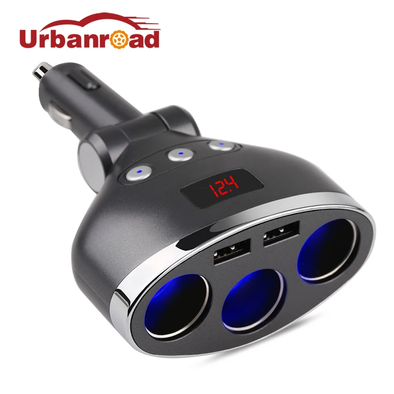 Koop Urbanroad 3 in 1 Dual USB Auto Sigarettenaansteker Splitter Plug LED USB Charger Adapter Spanning 3.1A DC12V 24V Voor telefoon