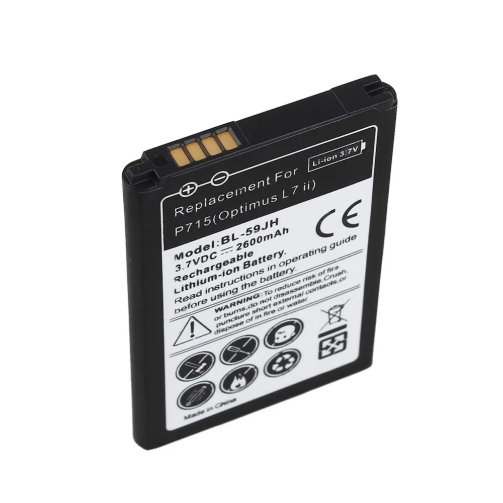 High Capacity 2600mAh Replacement BL-59JH Battery for LG P715 Optimus L7 II Dual P715/F5/F3/VS870/Ludid2 P703 Batteria 2