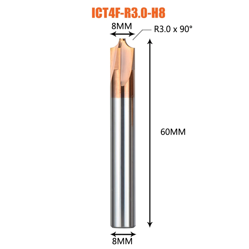 1 шт. твердое карбидная Фаска Инструмент Фреза 4 флейты Внутренняя Дуга R0.5-R5.0 Фаска фрезы угловой Закругление инструмент для снятия заусенцев - Длина режущей кромки: ICT4F-R3.0-H8