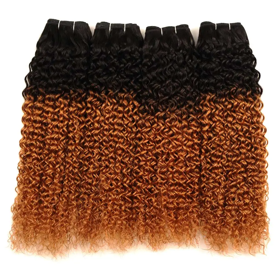 Pinshair Ombre Kinky Curly Hair Weave 4 Bundles 1B 30 Indian Kinky Curly 100 Human Hair Weaving Non Remy Non Remy Hair Extension (68)