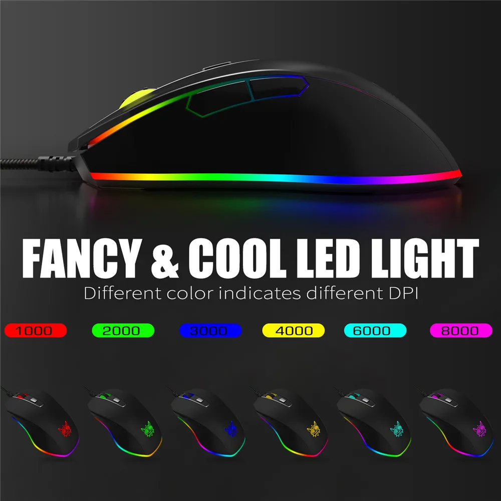 ONIKUMA CW60 8000 DPI Wired Gaming Mouse Mice 6 Buttons Design Breathing LED Colors for Gamer PC MAC (4)