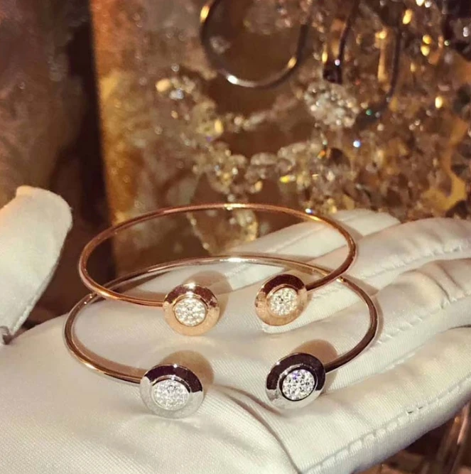 

Fashion 925 Sterling Silver Jewelry For Women Double Round Bracelet Rose Gold Chain Open Bangle Bracelet Jewelry Best Selling
