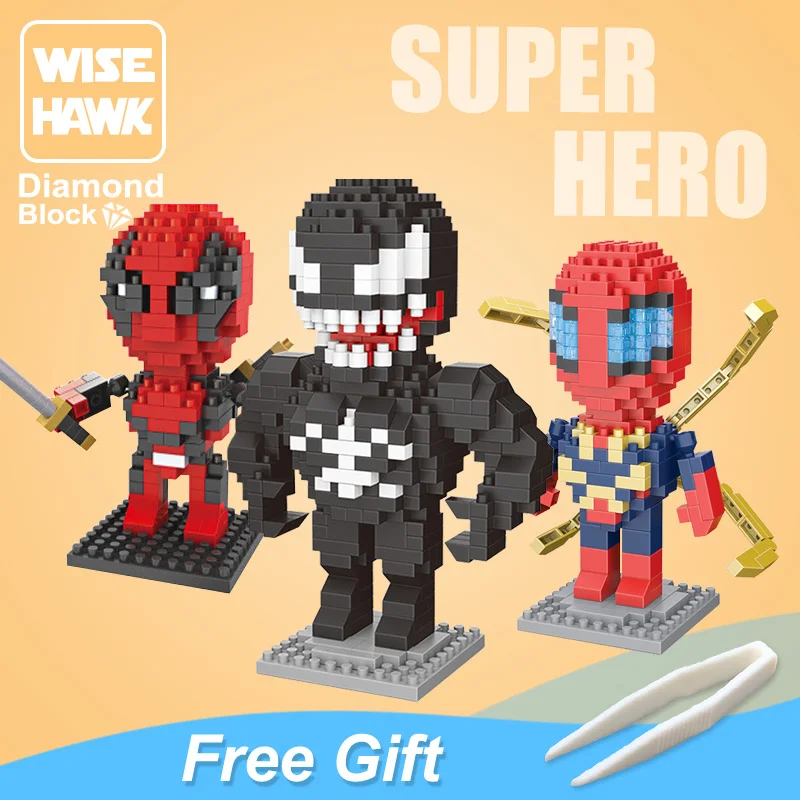 

Spiderman Deadpool Venom Action Figure Model Toy Super Hero Groot Children Bat Man Blocks Building Boyfriend Gift