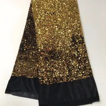 Нигерийский кружевное с блестками Золотое черное Африканское кружево ткань в пайетках материал африканская ткань блесток ткань JRB-JY78905