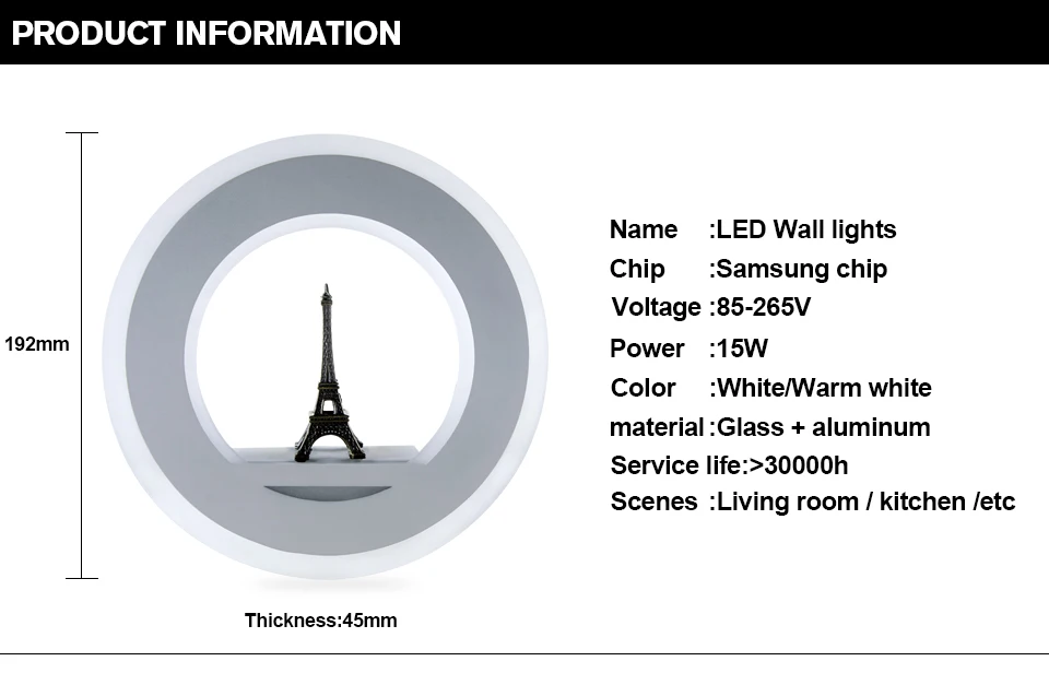 Современный светодиодный настенный светильник 15 Вт 85-265 в светодиодный настенный светильник с диодным стеклом с Эйфелевой башней фойе для гостиной спальни прикроватный декоративный светильник ing
