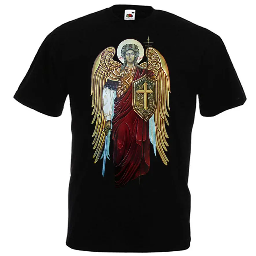 Сент-Майкл Архангел рыцарь Бог католический футболка для христианина черная футболка Для мужчин короткий рукав футболки Харадзюку уличная одежда