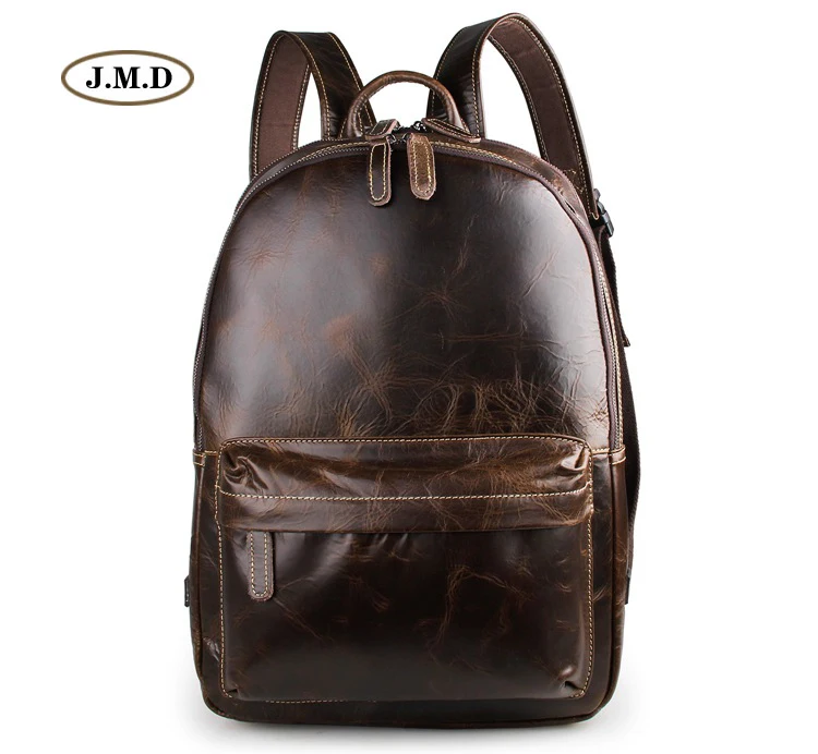 

J.M.D Famous Brand Chocolate Unisex Genuine Vintage Leather Backpack Zipper Around Closure Fashion Journey Rucksack 7273Q