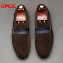 OMDE New Fashion Suede Men Loafers Handmade Slip On Men Shoes Leather Flats Breathable Casual Shoes Men's Smoking Slippers