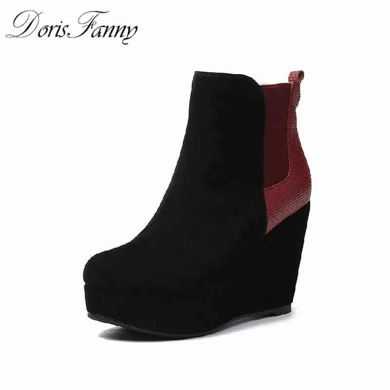 

DorisFanny Gladiator Winter black Ankle Boots Women autumn shoes Platform Wedge Boots Women Boots Footwear Size 34-39