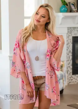 

Women Floral Loose Kimono Cardigan Boho Chiffon Coat Jacket Autumn