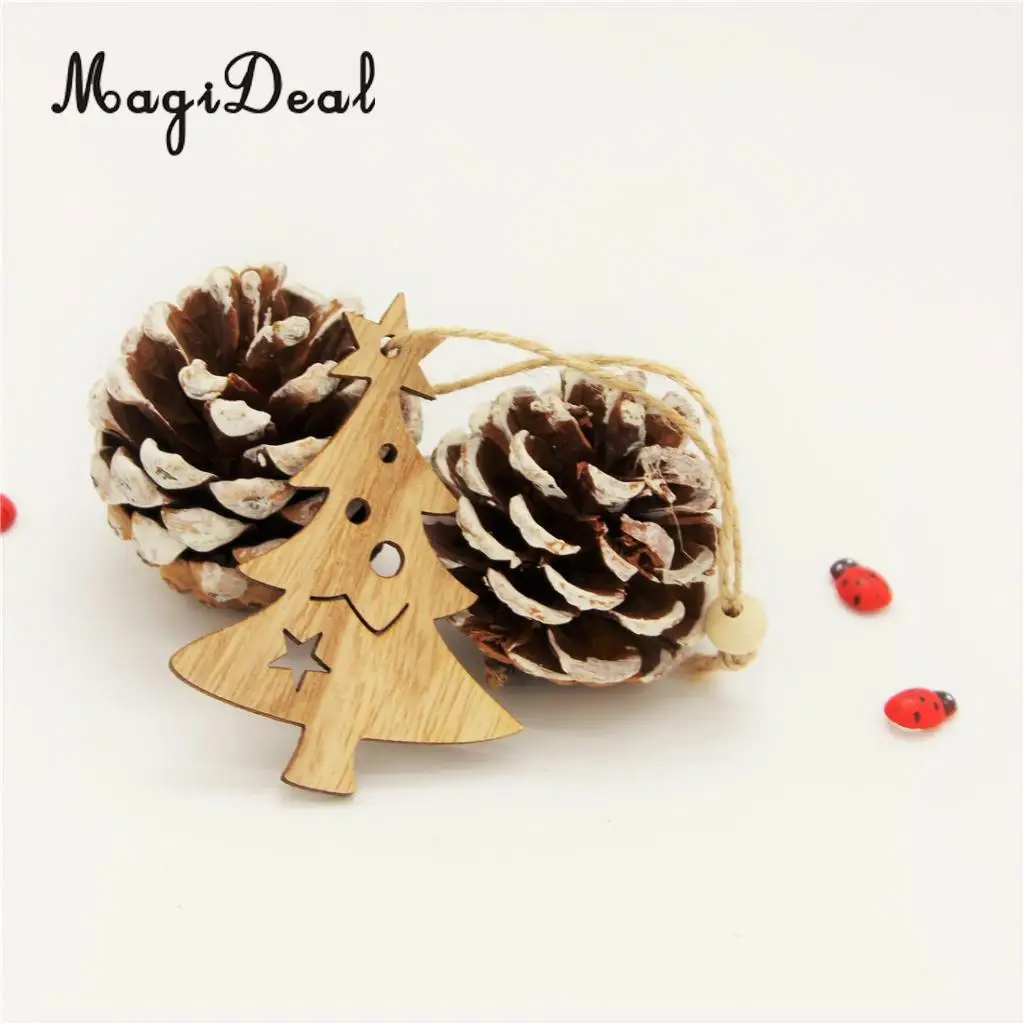 MagiDeal Vintage Style 12Pcs Assorted Wood Christmas Tree Hanging Decoration Xmas Ornament Gift Tag Embellishments Wedding Favor