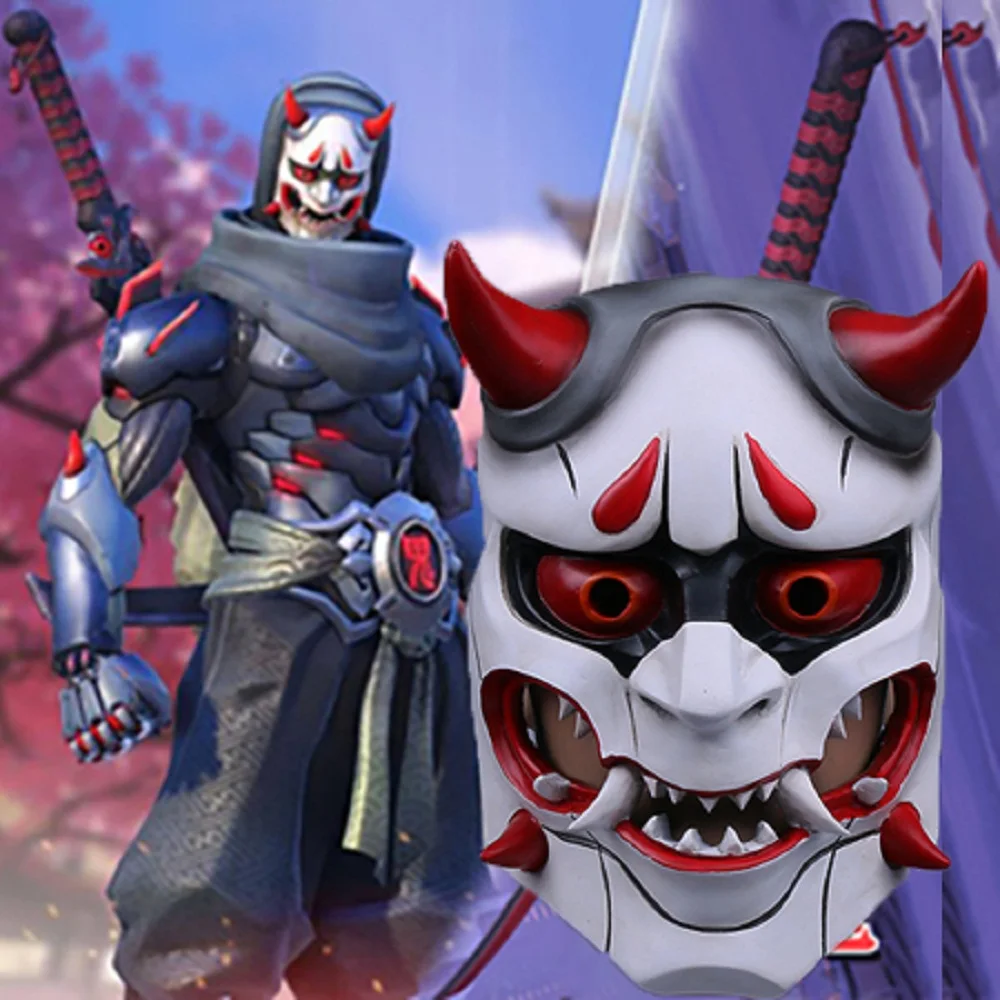 Маска из смолы для косплея героев игры OW Genji Skin Oni реквизит вечерние нки на