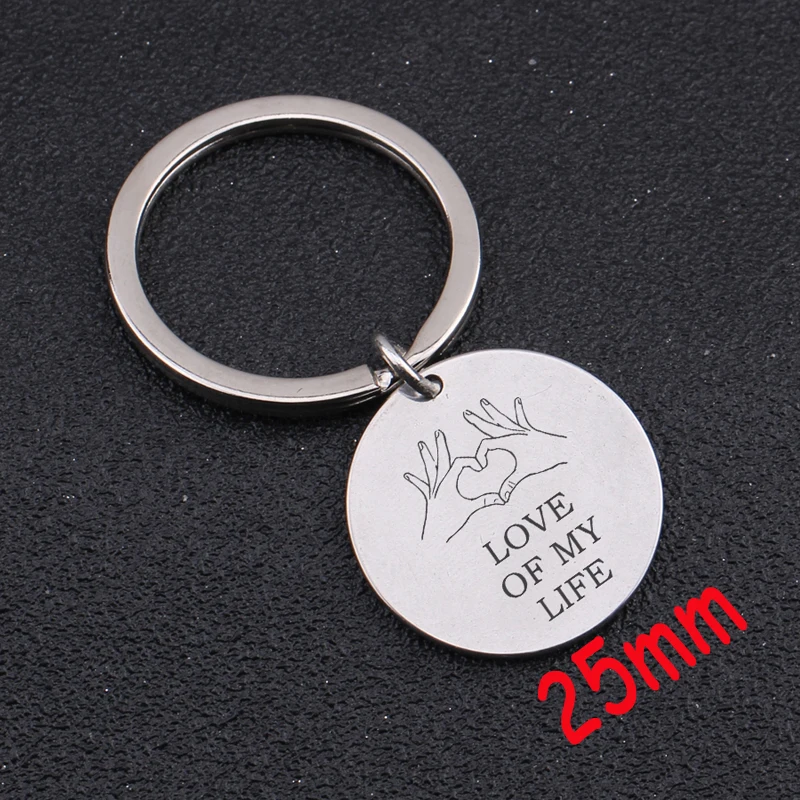 

Stick FIgure Heart Engraved Love Of My Life Keychain Love Jewelry Lover Exclusive Round Jewelry Charm Holder Key Ring Tag