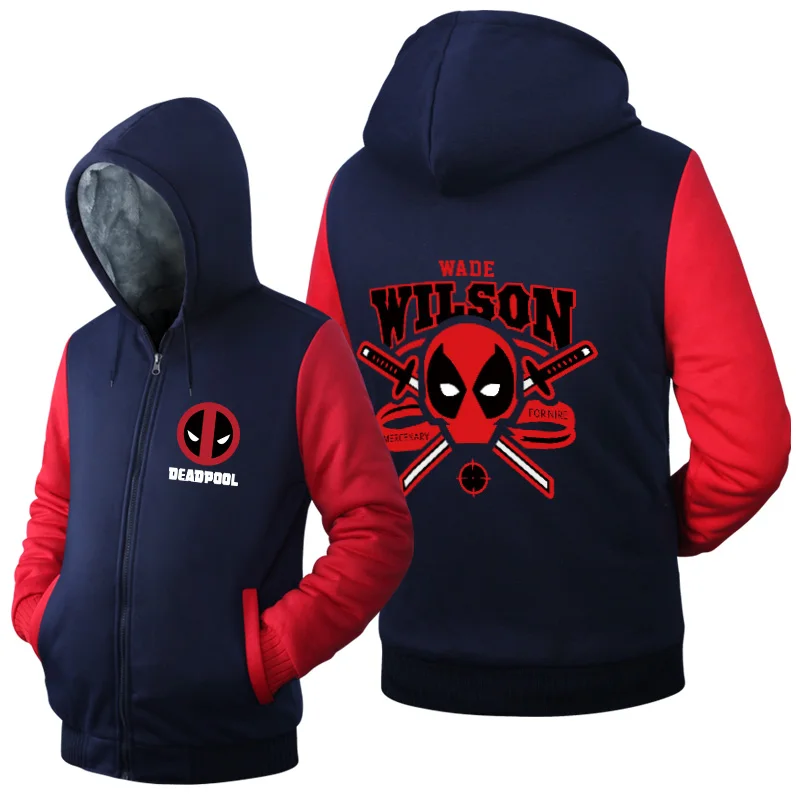 Teen Boys Deadpool Winter fleeces Hoodie Sweater-Full Zip Warm Thick Coats With Pockets