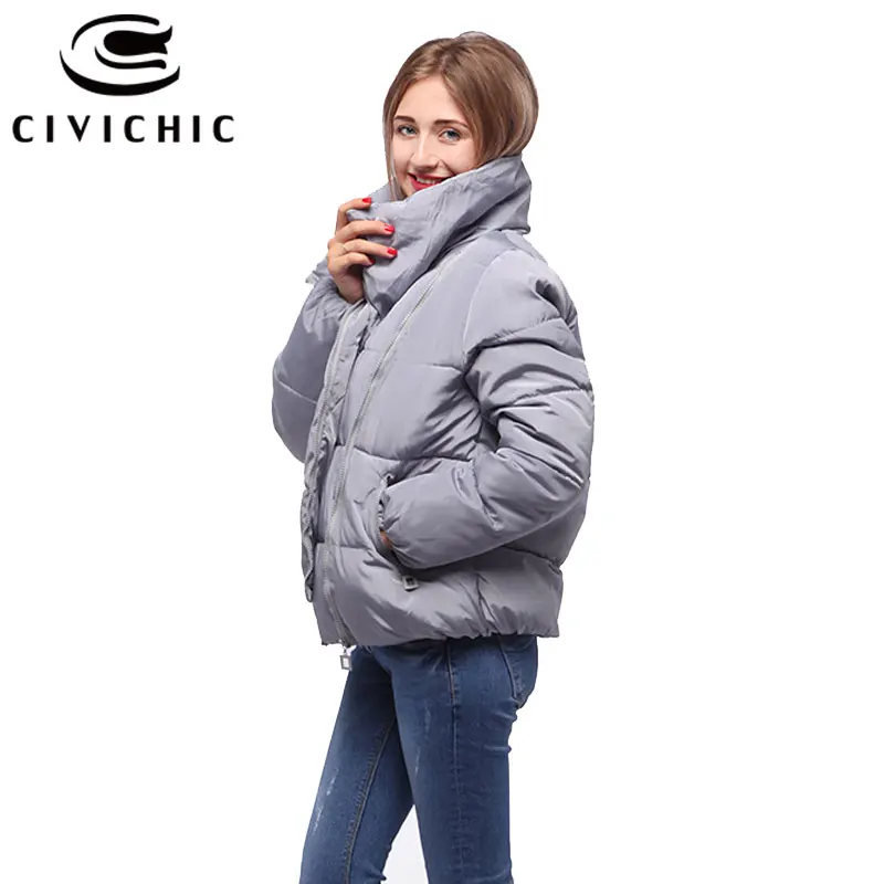 

CIVICHIC New Arrival Woman Fashion Parka Winter Warm Lapel Revers Jacket Autumn Plus Size Short Outer Wear Solid Thick Coat DC27