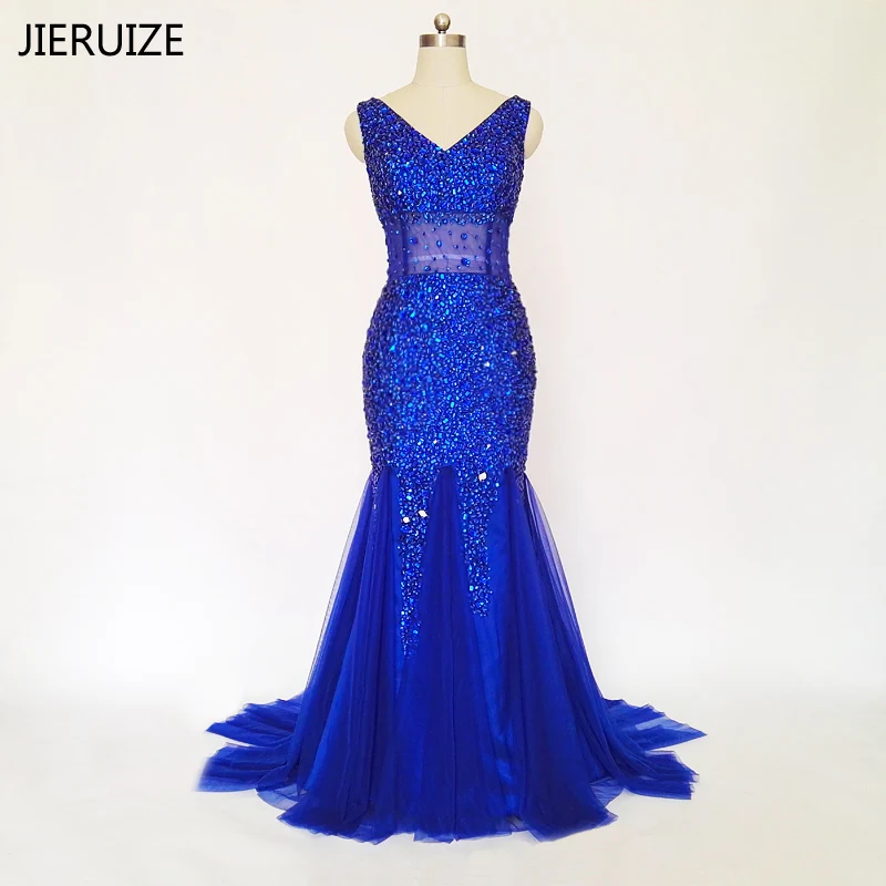 

JIERUIZE robe de soiree Royal Blue Mermaid Evening Dresses Long Backless Luxury Prom Dresses Formal Evening Gowns avondjurk