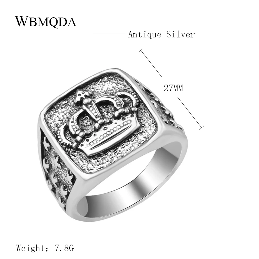 Модное кольцо в стиле хип-хоп с крестиком в виде короны, мужские аксессуары, Винтажное кольцо в стиле панк-рок, большая Байкерская печатка, античное серебряное тибетское ювелирное изделие