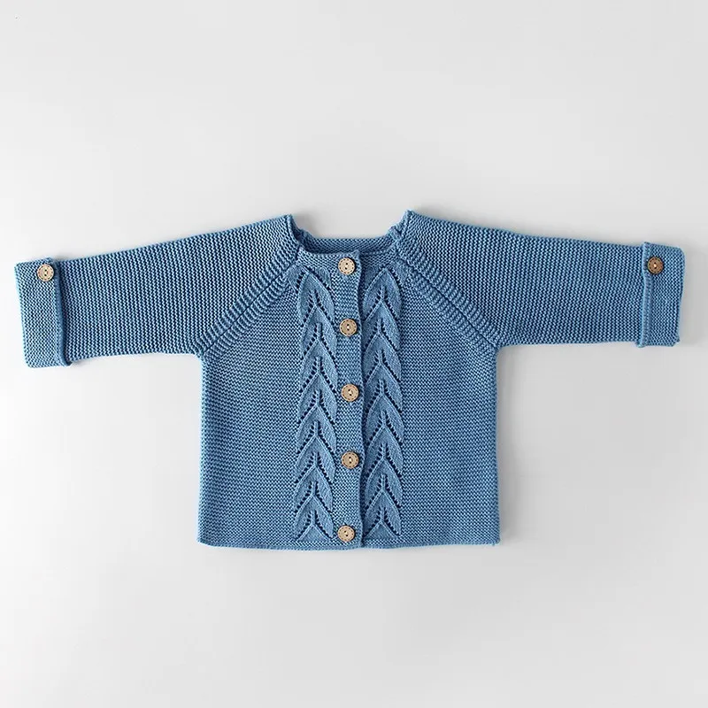 Вязаная Шерстяная Одежда для маленьких мальчиков; осенняя одежда для малышей; комплекты одежды для малышей; модная куртка с листьями; комбинезон для новорожденных - Цвет: Синий