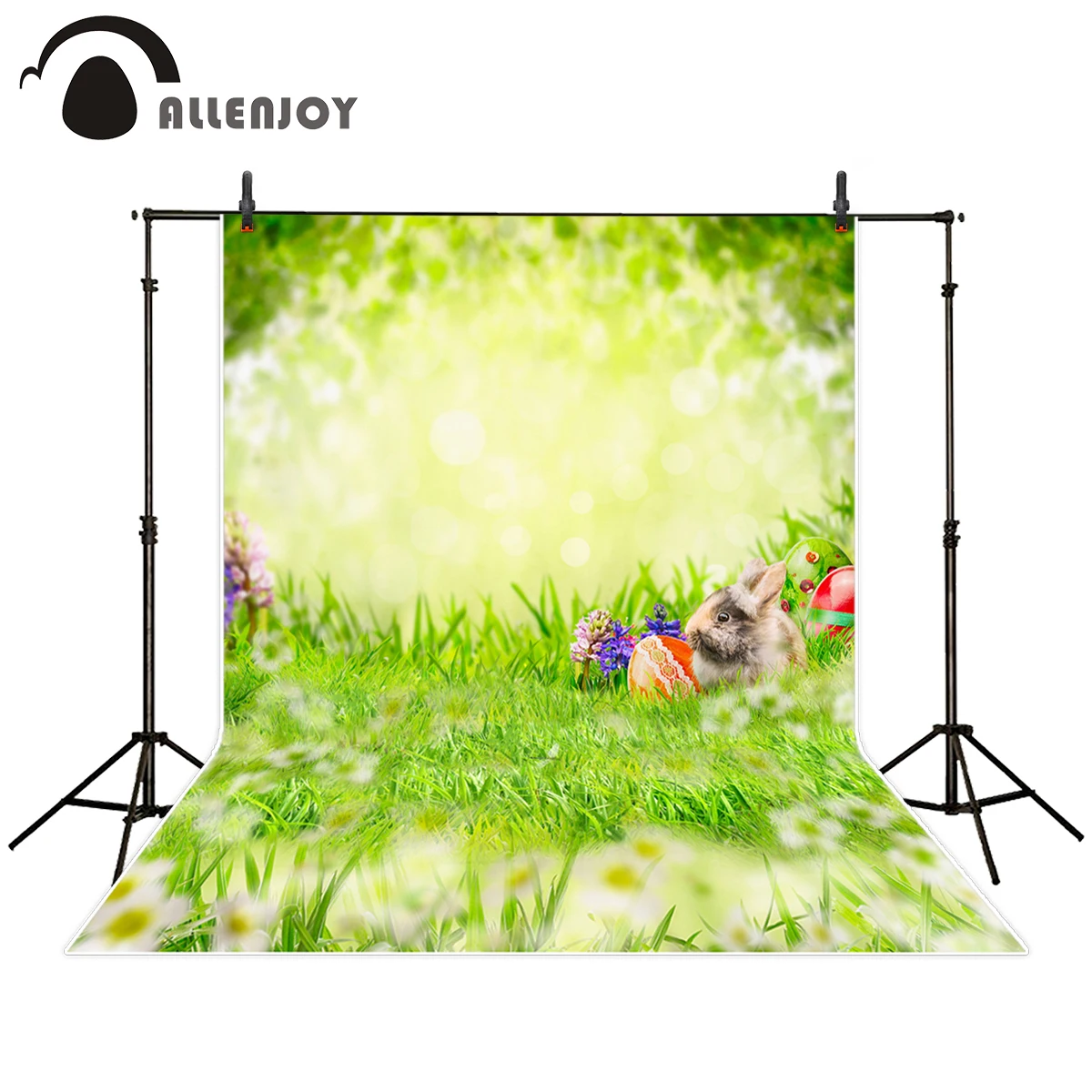 Фон Allenjoy для фотостудии весеннее пасхальное яйцо кролик боке трава фотография