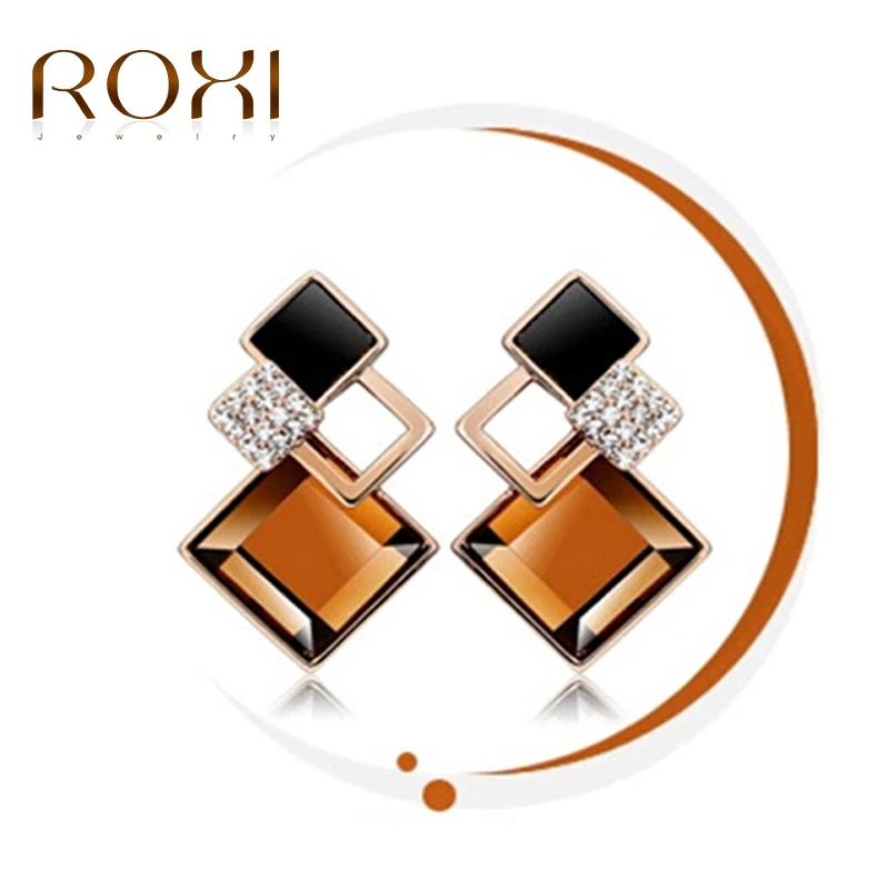 

ROXI Women Earrings Romantic Rose Gold Color Champagne Square Design Stud Earrings for Women Wedding ohrringe Fashion Jewelry