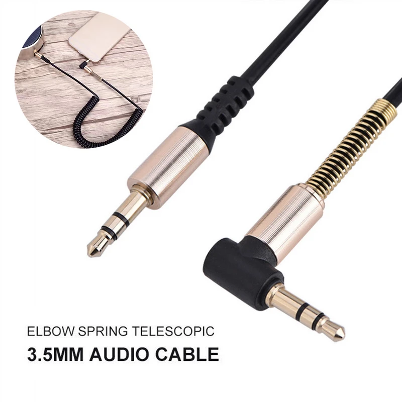 Spring 3 5mm Jack Audio font b Cable b font Male To Male 90 Degree Right