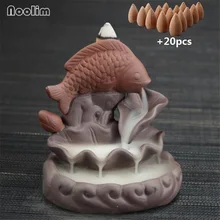 Фиолетовый, Глиняная Рыба, арома лампа для Ладан держатель горелки дома Чай дом Декор благовония для ароматерапии палка держатель+ 20 шт./набор, Ладан конусов