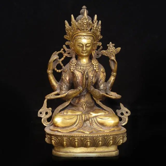 

21.7 cm * / VINTAGE TIBET BRASS TIBETAN BUDDHISM STATUE ----FOUR ARM