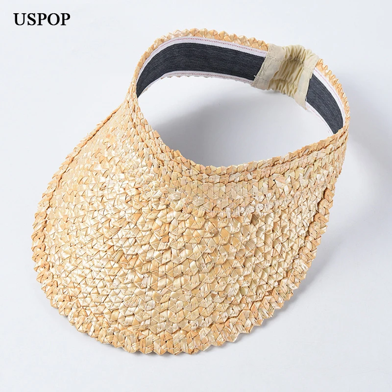 

USPOP 2019 women sun hats without top natural wheat straw hats hand-made adjustable wide brim beach hat cap