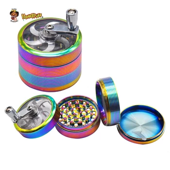 

HONEYPUFF Metal & Glass Smoking Grinder 63MM 4 Piece Zinc Alloy Tobacco Crusher Hand Crank Miller Pollinator Grinders