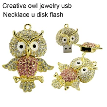 USB флеш-накопитель Алмазный металлический материал сова ожерелье мультфильм флеш-диск USB 2,0 U диск 8 ГБ 16 ГБ 32 ГБ флеш-карта памяти флешка