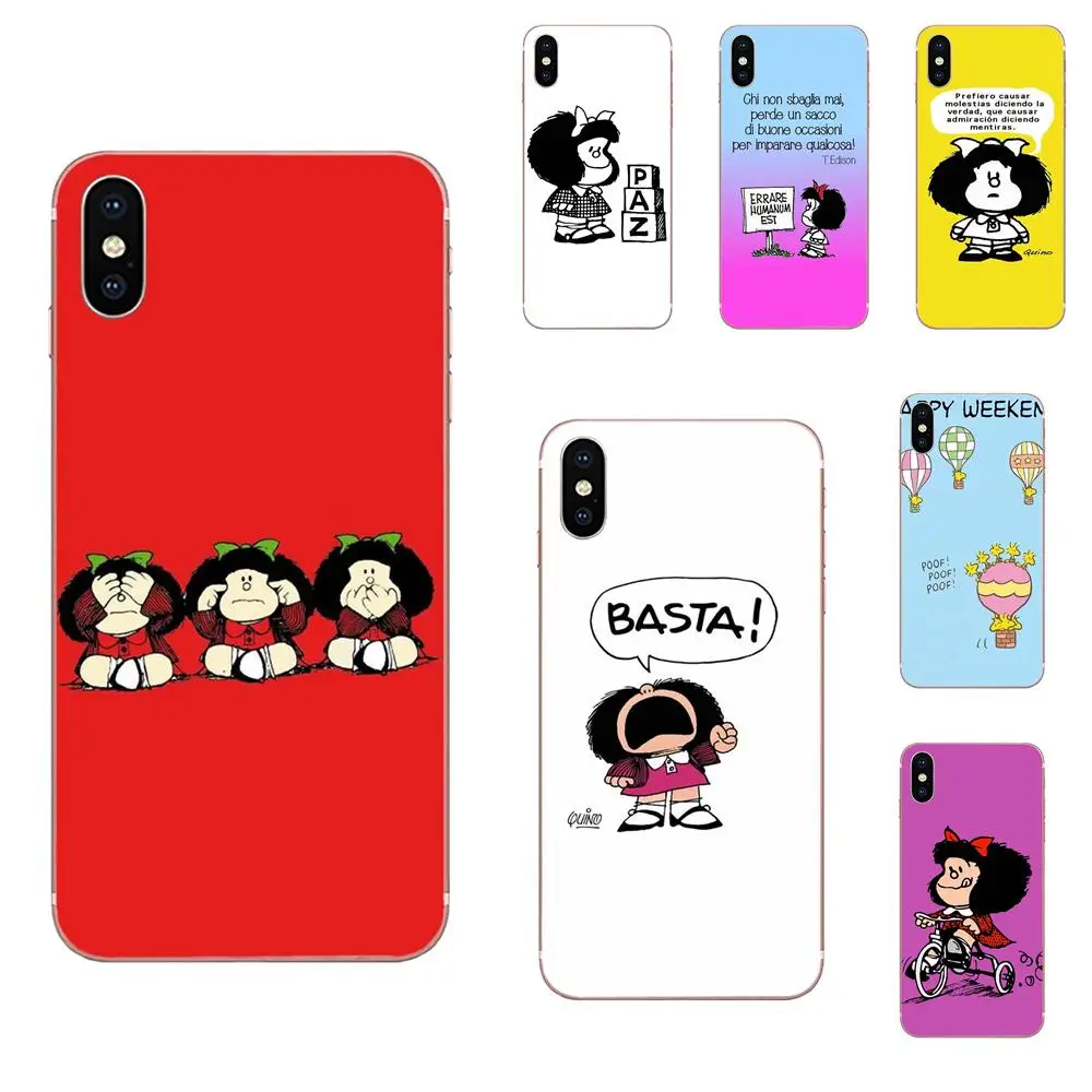 Мягкие чехлы Дизайн Забавный мультфильм Mafalda девушка для samsung Galaxy Note 5 8 9 S3 S4 S5 S6 S7 S8